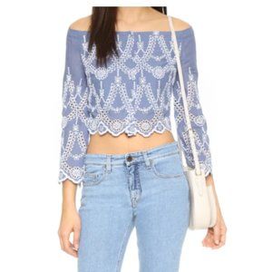 Kendall&Kylie Off Shoulder Cropped Eyelet Top